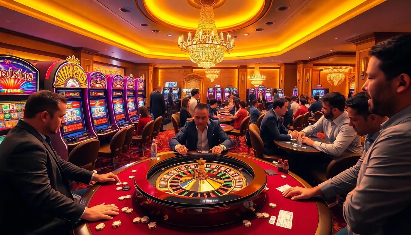 Experience VIN88's thrilling casino ambiance with vibrant gaming tables and rich visuals.