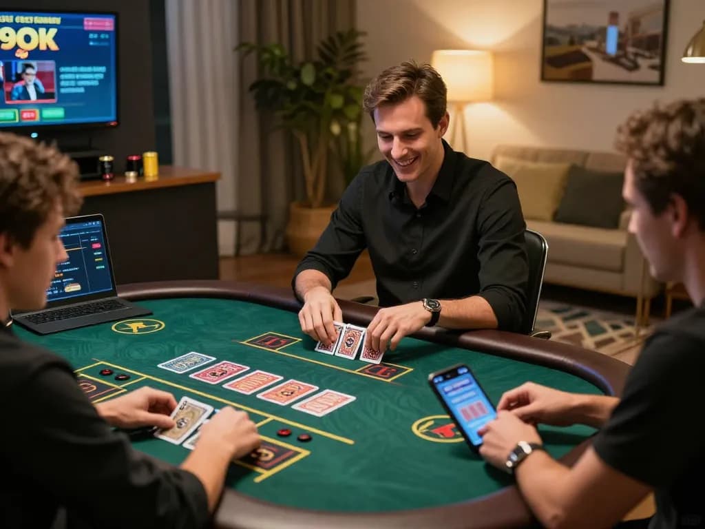 Jump into action with 99OK's live dealer game, experiencing real-time betting excitement in a cozy home setup.