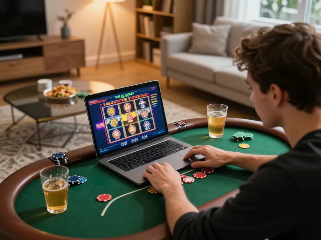 Player enjoying a thrilling online poker game with 566 at home