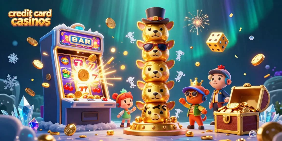 Experience the excitement of credit card casinos with a vibrant jackpot explosion and lively game elements.