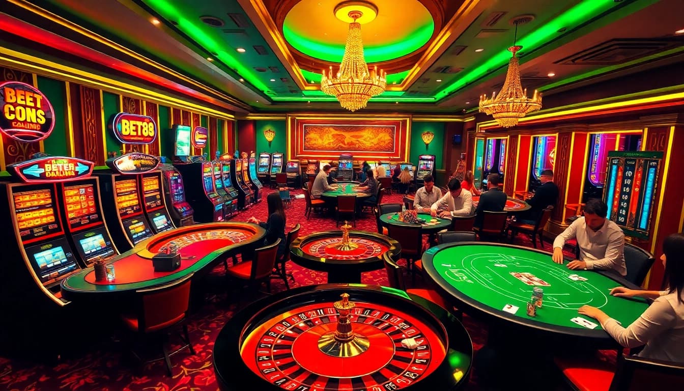 Experience thrilling gameplay at BET88 COM with diverse slots, engaging poker tables, and dynamic casino atmosphere.