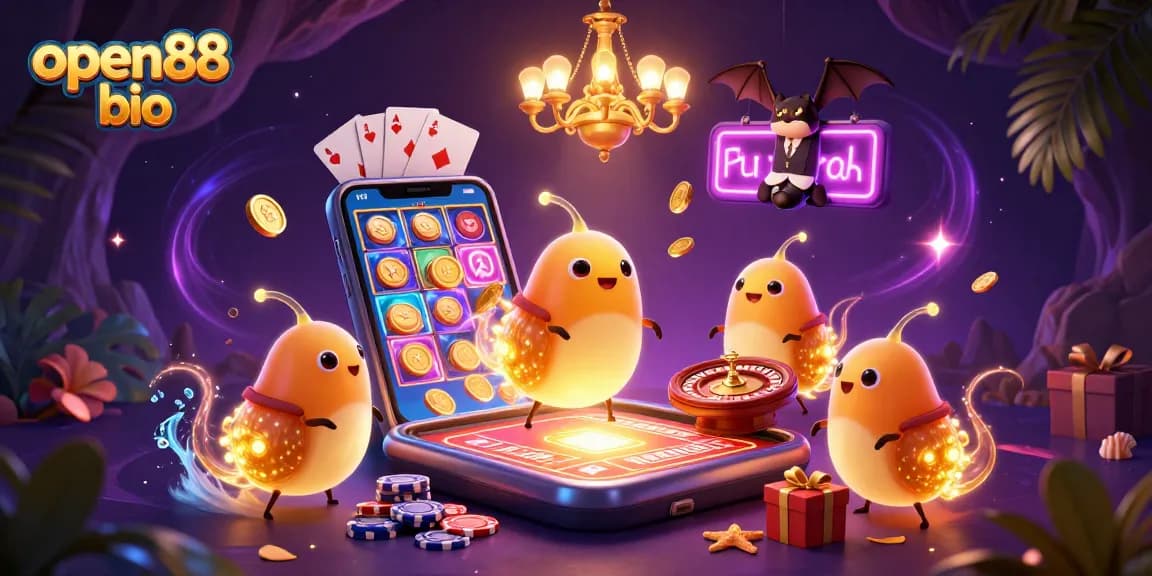 Engage with the vibrant world of open88 bio, illuminated by glowworms in a bustling casino.