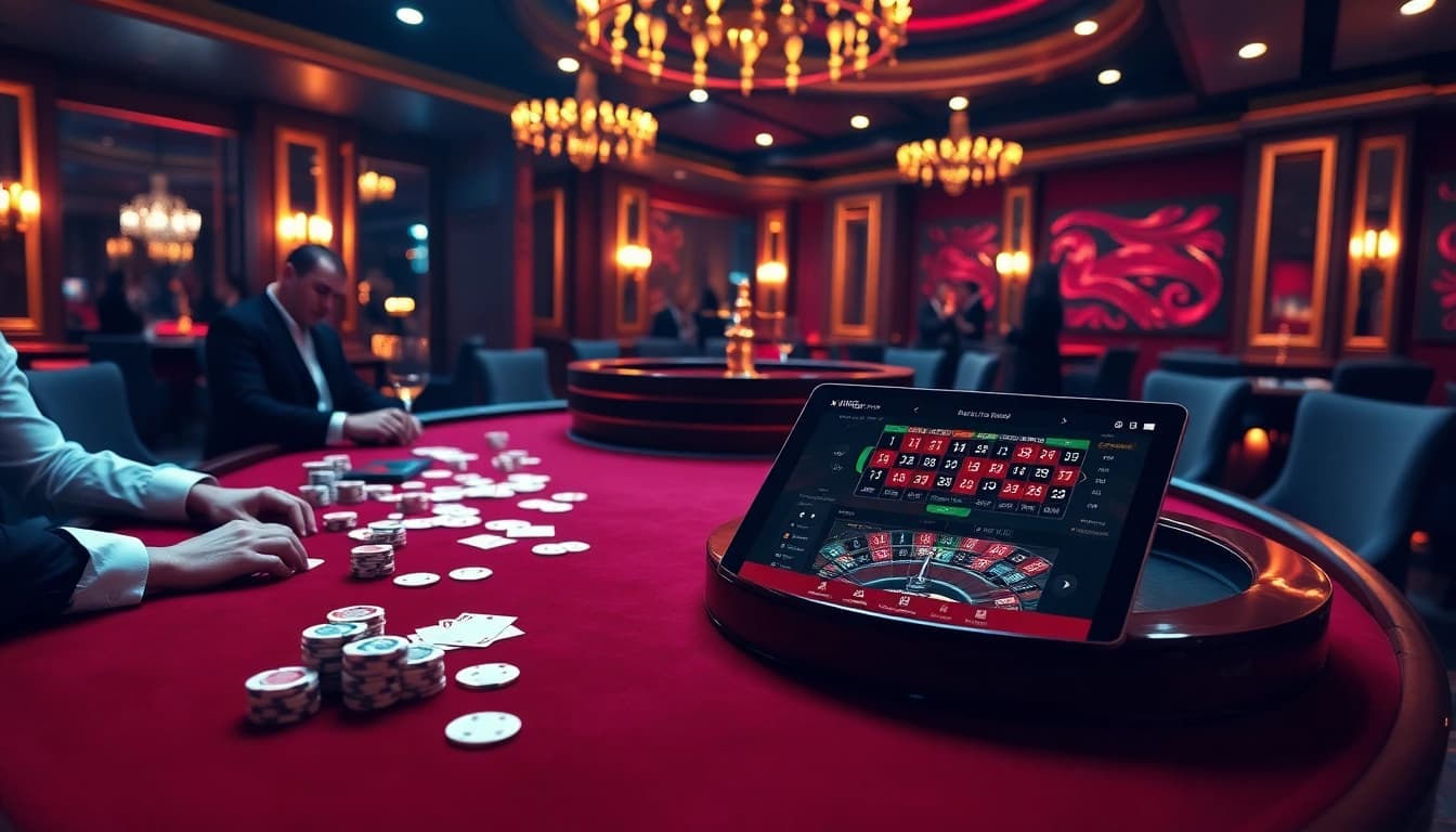 Experience the excitement of king79 at a luxurious casino gaming table with cards and chips.