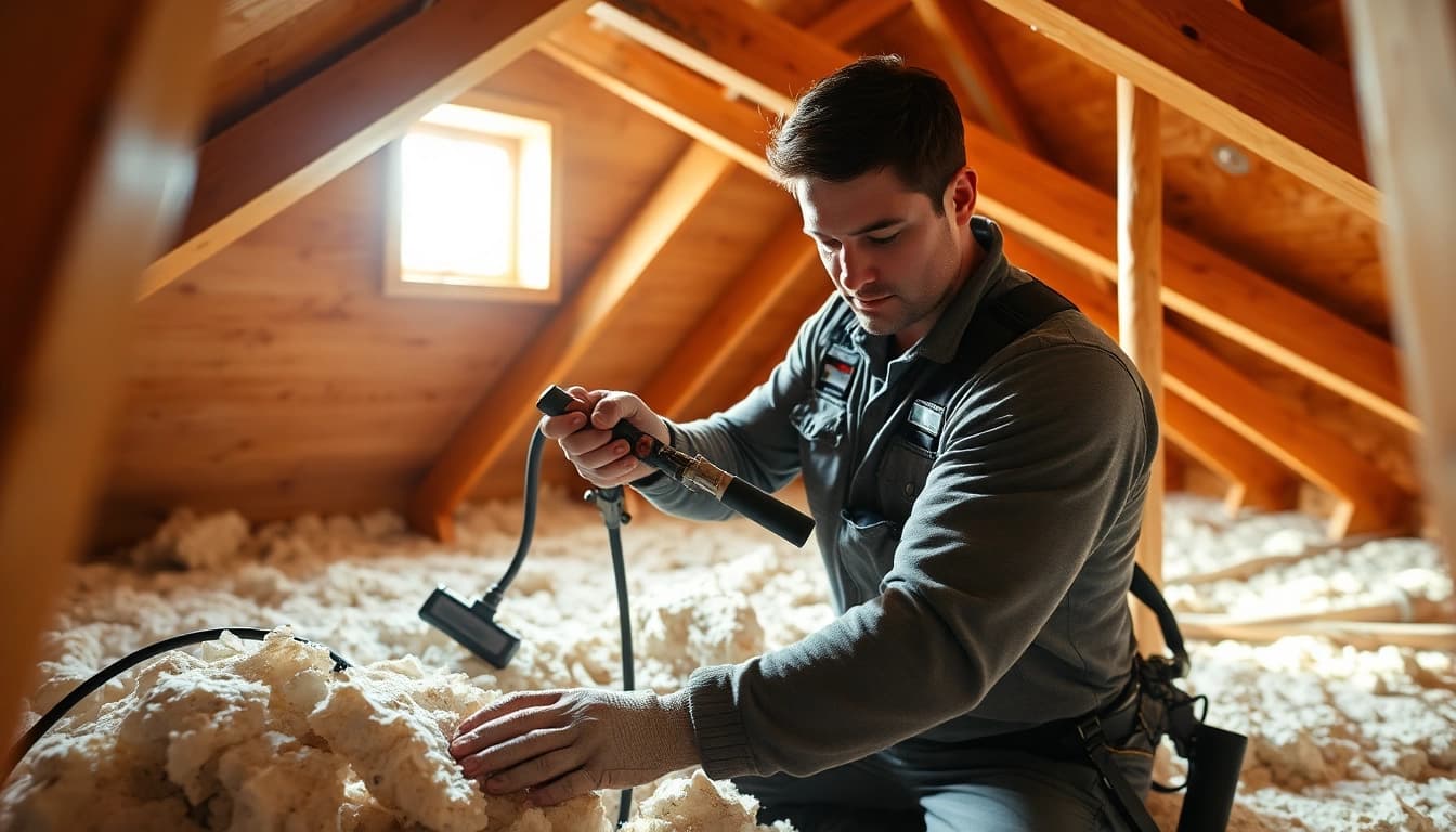 Expert spray foam removal Hampshire technician expertly working to eliminate insulation in an attic.