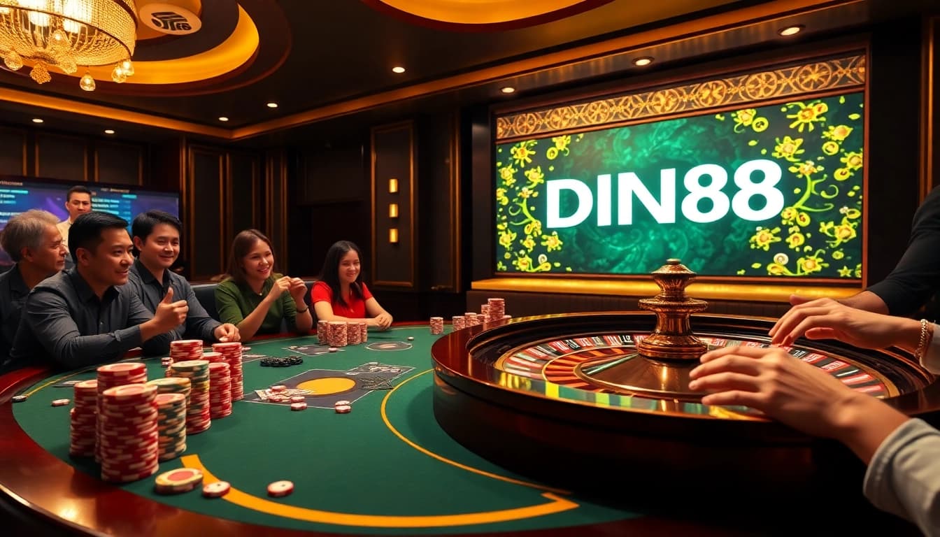 Engage in thrilling poker action at DN 88 with vibrant chips and dynamic casino ambiance.