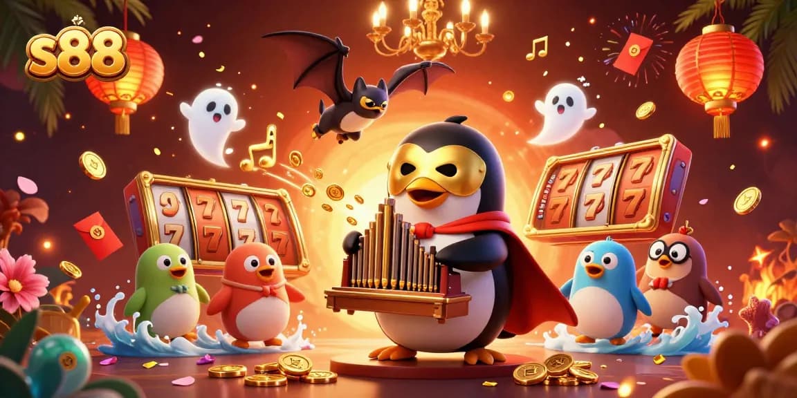 s88 players enjoy thrilling slot adventures with vibrant visuals and engaging characters in a lively casino scene.