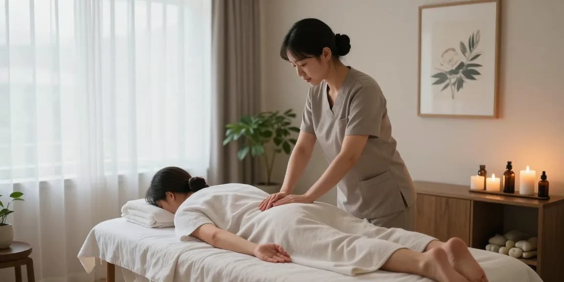 Expert therapist providing 야탑출장안마 in a serene home setting with calming atmosphere.