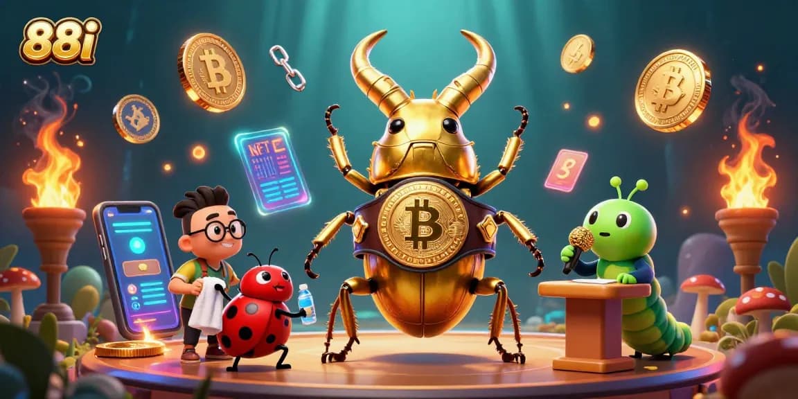 Experience the thrill of 88i with vibrant casino characters battling amid stunning 3D visuals and crypto elements.