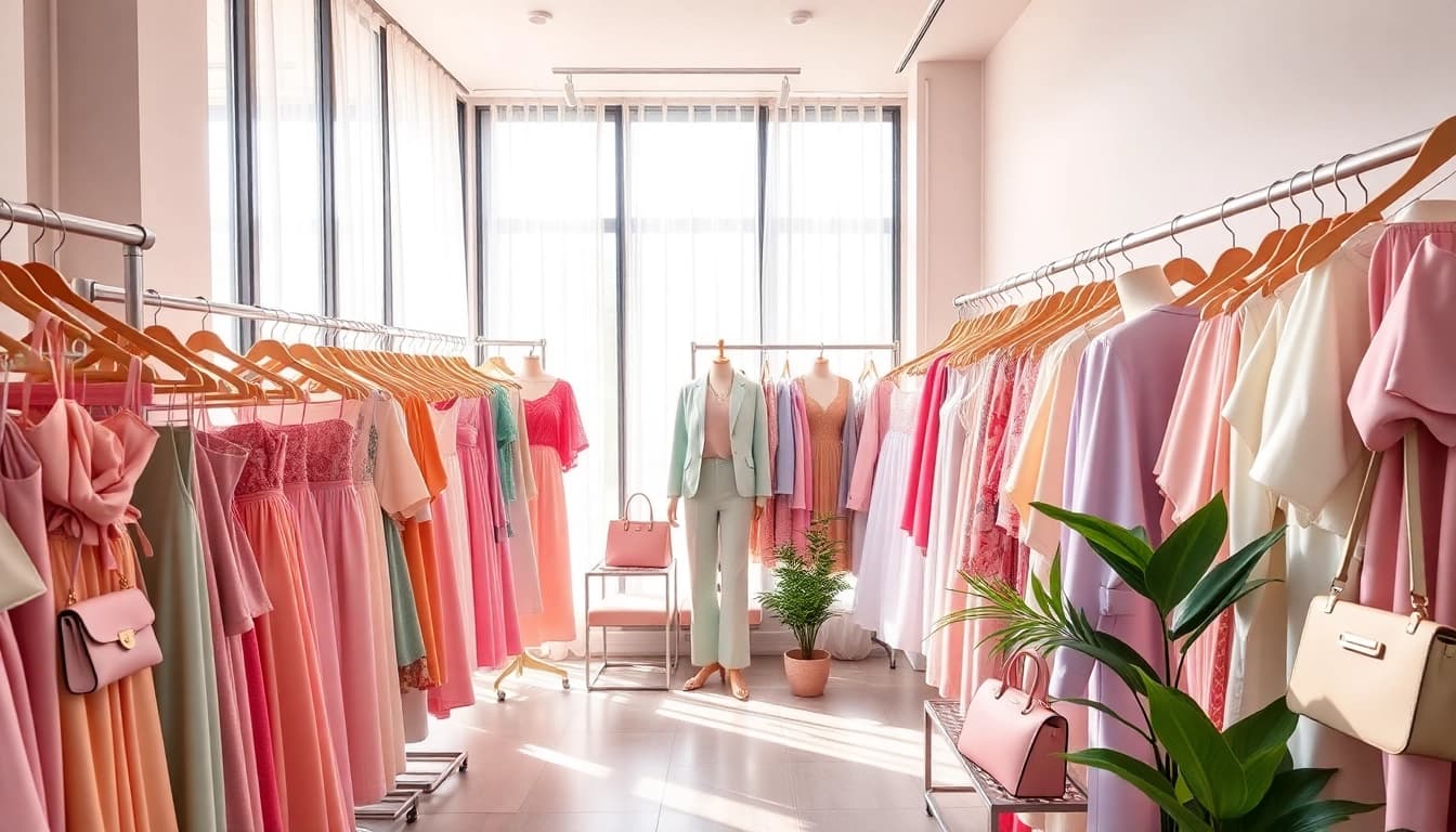 Explore vibrant Women Fashion pieces in a chic boutique showcasing stylish dresses and accessories.