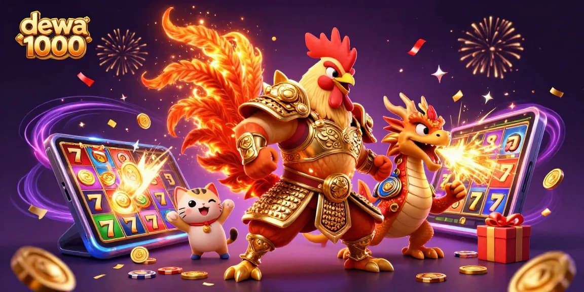 Dive into the action with dewa 1000, showcasing a thrilling casino adventure with vibrant character elements.