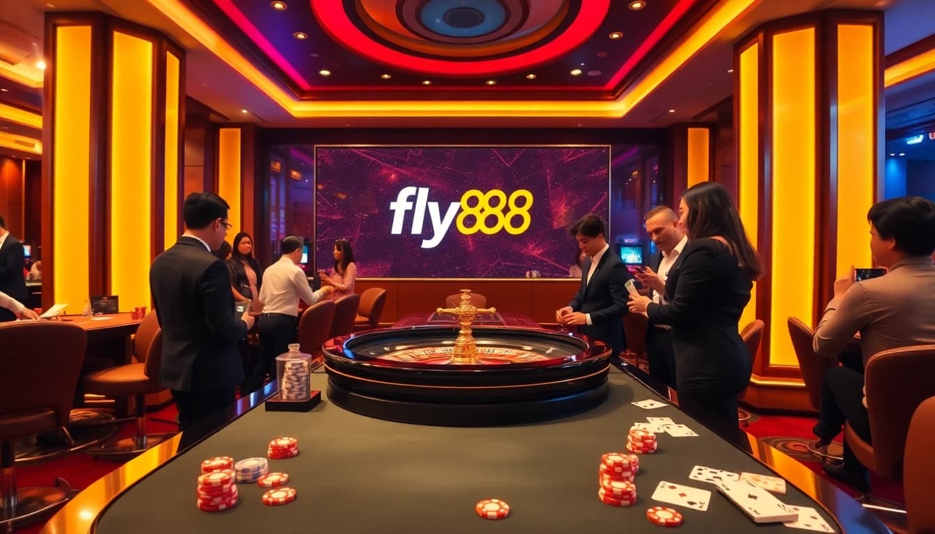 Experience the excitement of fly88 in a luxurious casino setting with roulette and poker games.