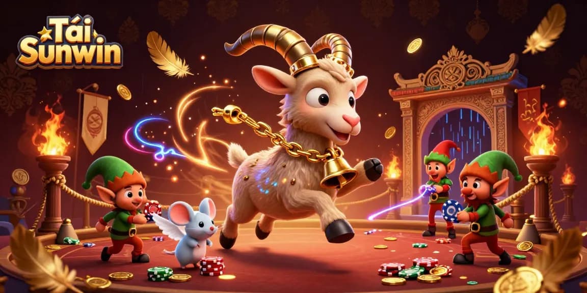 Tải Sunwin while enjoying a festive casino experience with animated characters stealing poker chips.