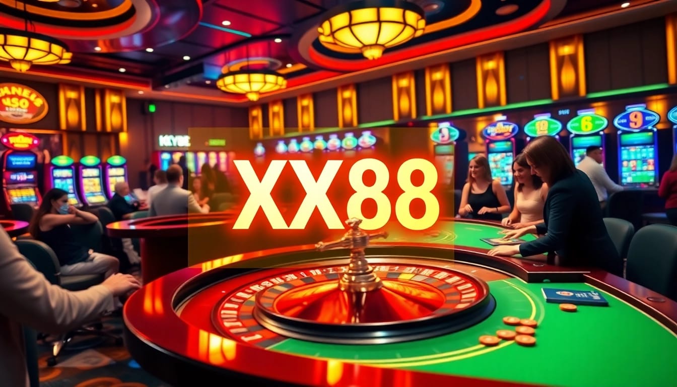 Exciting online gambling scene featuring XX88 with roulette and poker chips in action.