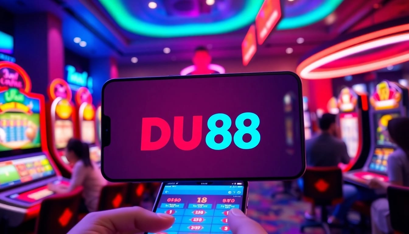 Engaging DU88 online gaming interface with vibrant colors and smartphone visuals.