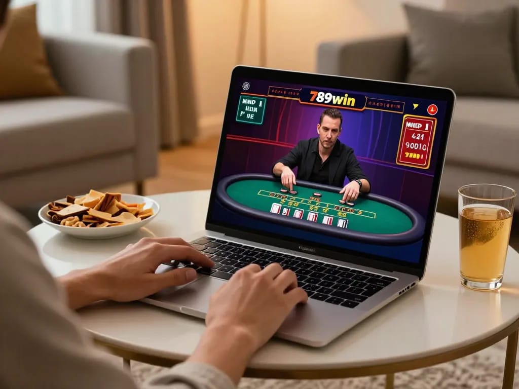 Engaging in a thrilling 789win casino live dealer game at home for immersive gaming experience.