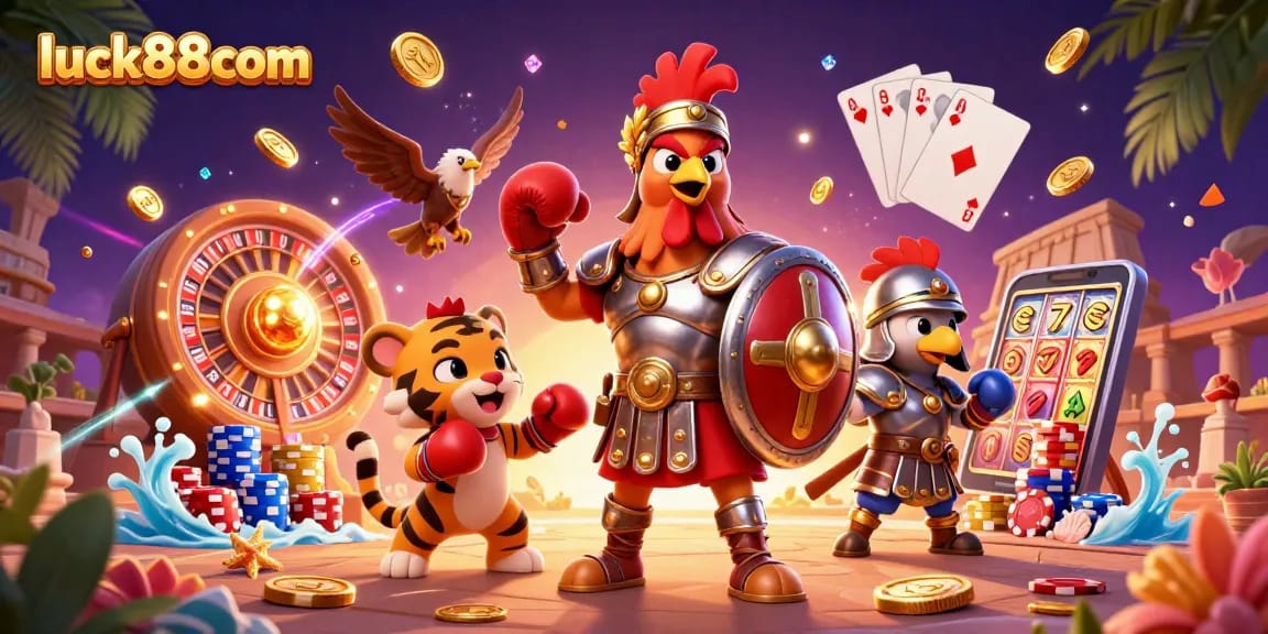 Experience the excitement at luck88com with golden coins and thrilling games in a vibrant casino setting.