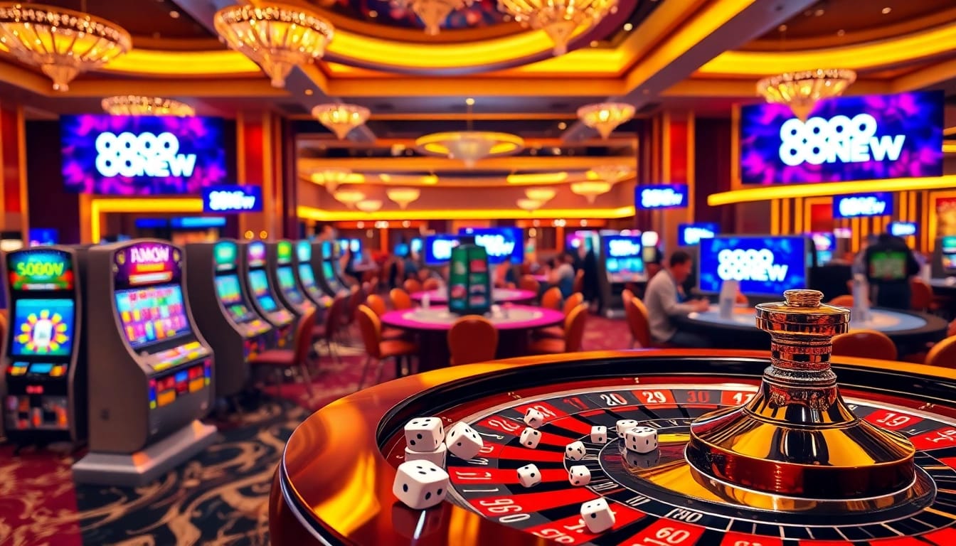 Experience the excitement of 888NEW with vibrant casino elements and thrilling games.
