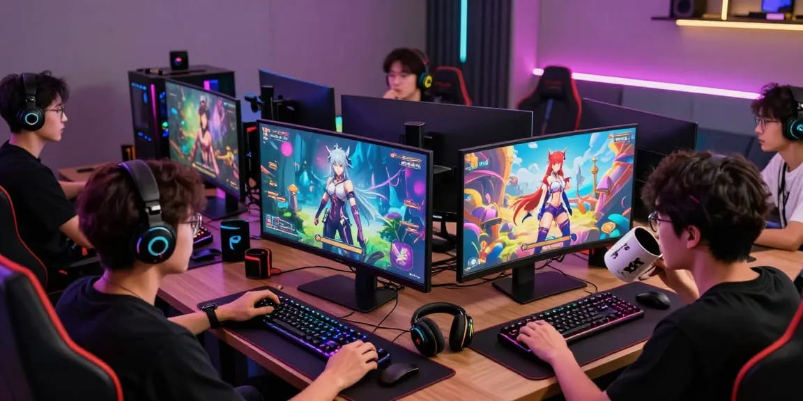Exciting multiplayer hentai game session in a modern gaming room.