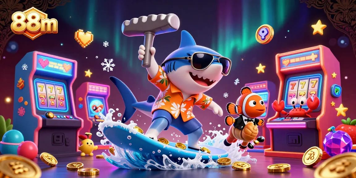 88m winnings soar with an exciting casino scene featuring a hammer-head shark and coral DJ.