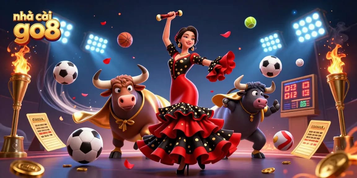 Engage with nhà cái go8 through this vibrant 3D casino illustration showcasing dynamic characters and gaming elements.