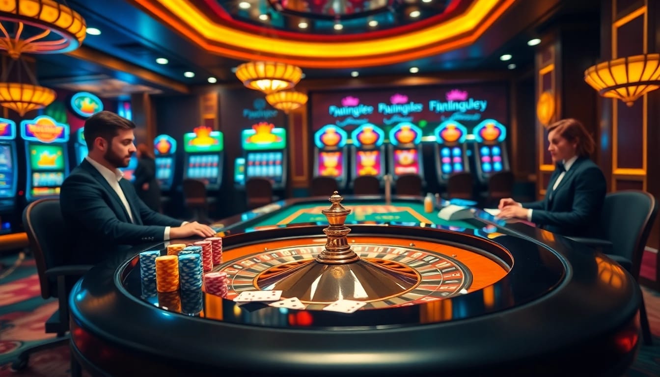Experience the excitement of 79King with vibrant casino tables, poker chips, and illuminated slot machines