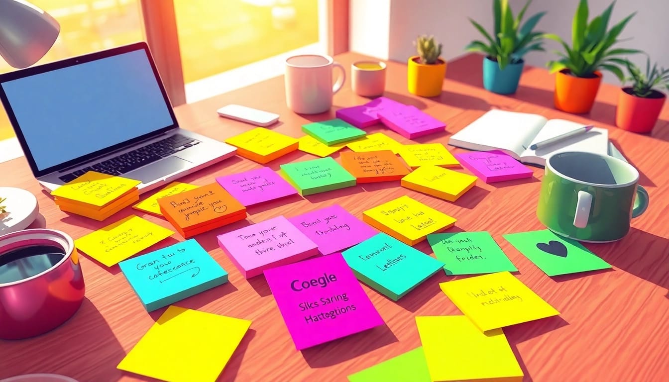 Enhance your organization with custom sticky notes showcasing vibrant colors and personalized designs on a stylish desk.
