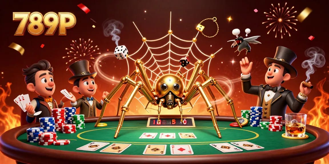 Catch lucky dice in the golden web of 789P's charming steampunk spider!