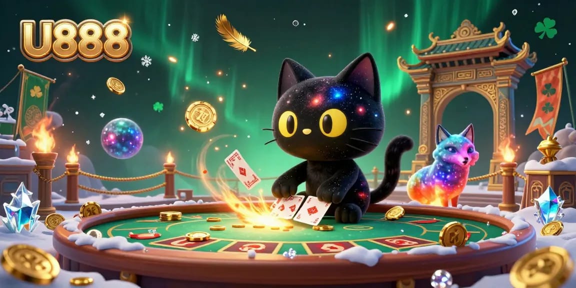 Experience thrilling gameplay with U888, featuring cosmic elements, golden chips, and vibrant characters.