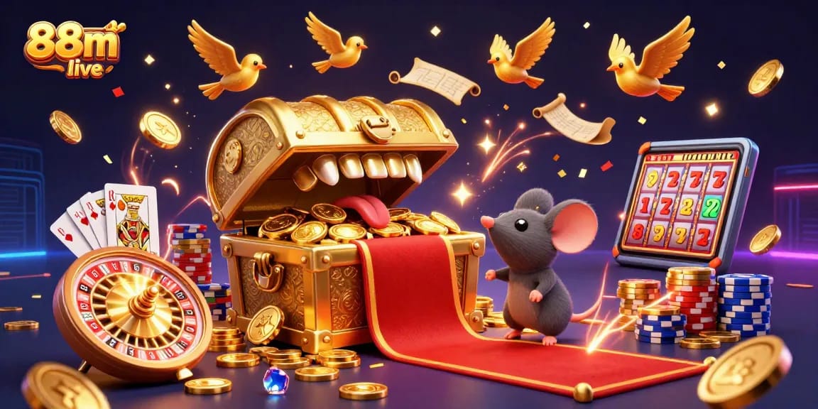 Catch the thrill with 88m live as treasure chests and golden coins create an exciting casino atmosphere!