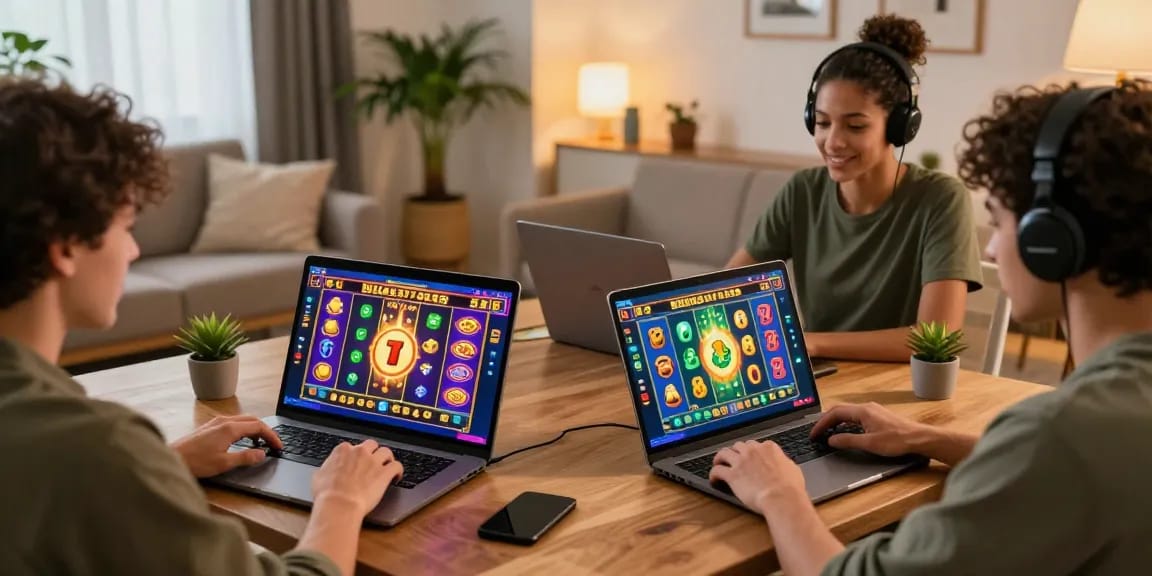 Players enjoying Bonus Buy Slots on crownnorthill.co.uk in a vibrant online casino atmosphere.