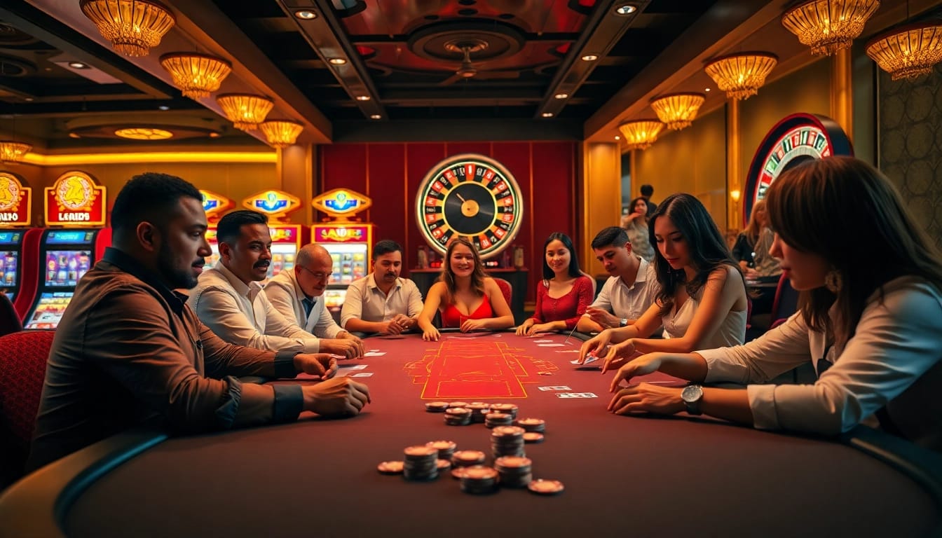 Engage in high-stakes action at https://jun88buzz.info/ with diverse players at a luxurious poker table.
