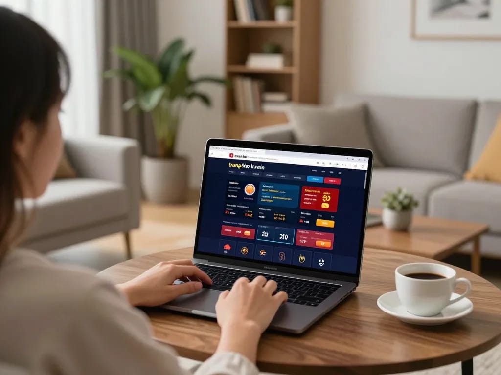 Engaging gameplay on trang chủ kuwin showcased in a cozy home setup, highlighting online betting experience.