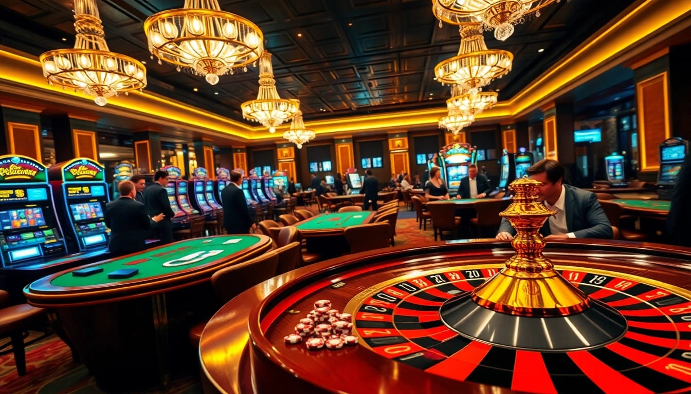 Experience the vibrant energy of SOIBET's casino with players enjoying table games and slot machines.