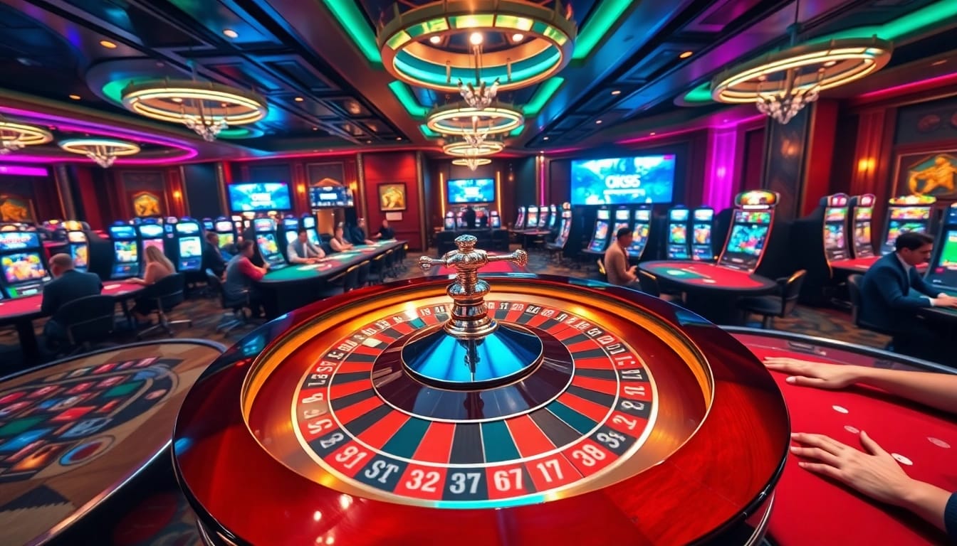 Experience the thrill of online gaming at OK365.com, with vibrant casino tables and exciting slot machines.