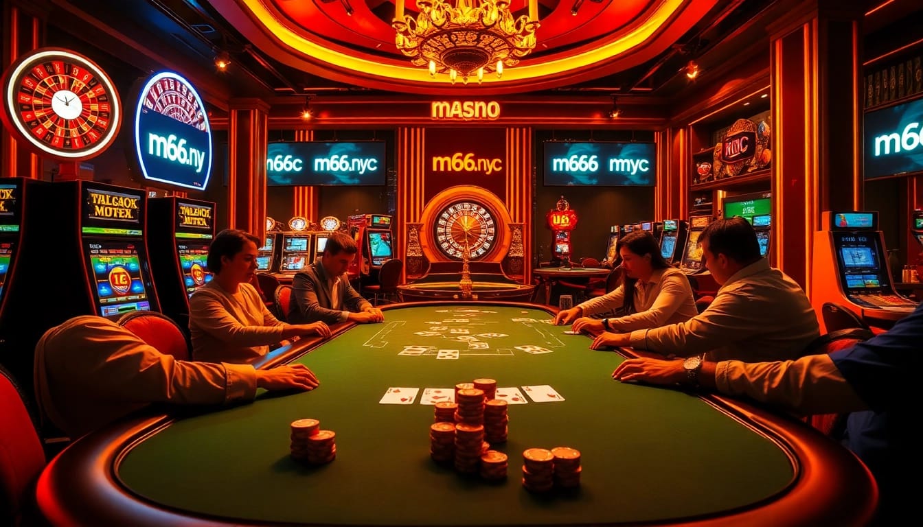 Experience the thrill of gaming at mb66.nyc’s luxurious casino, featuring engaging poker tables and vibrant slot machines.