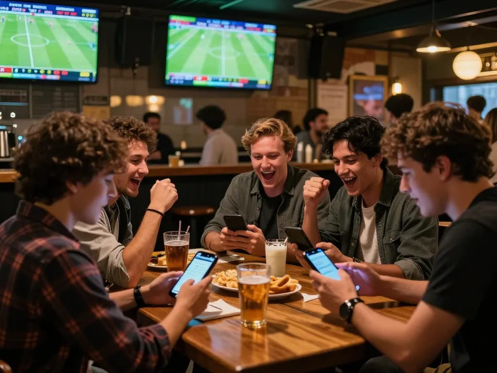 Fabet users enjoying live sports betting at a bar, experiencing the thrill of wagering.