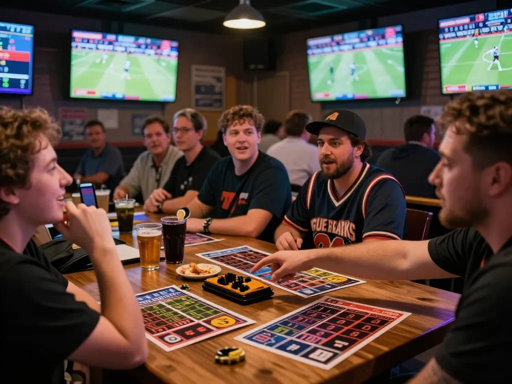 Passionate fans placing strategic bets at the 888NEW sports bar, surrounded by live game action on screens.