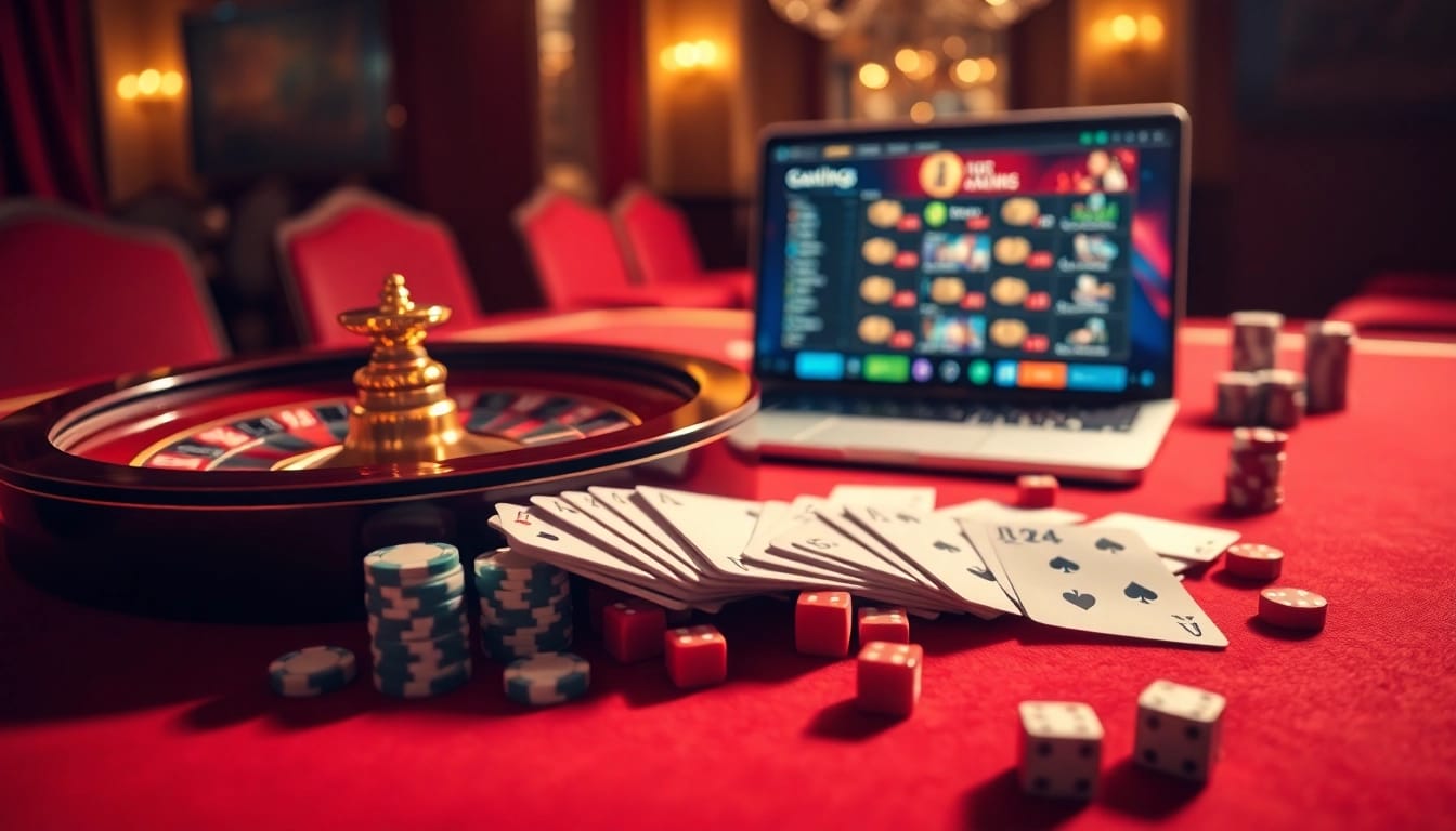 Action-packed casino gaming at http://ww88tg.com/ with vibrant poker tables and roulette wheels.