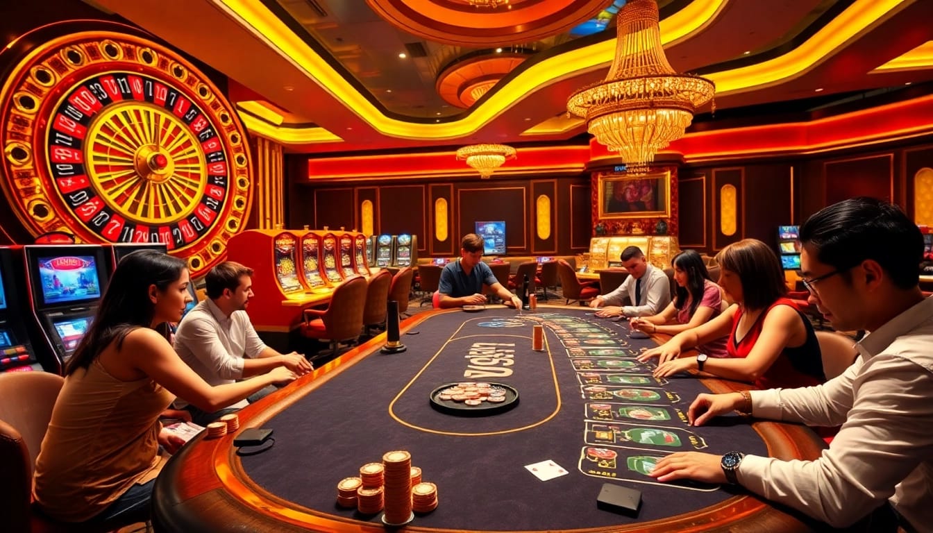 Experience high-stakes gaming at TPJ's vibrant casino, featuring roulette and poker tables.