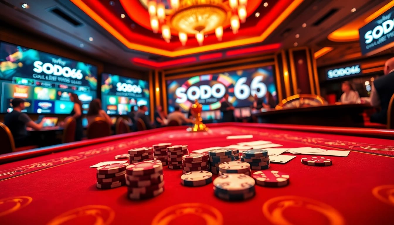 SODO66 casino players enjoying an exciting game at a luxurious gambling table.