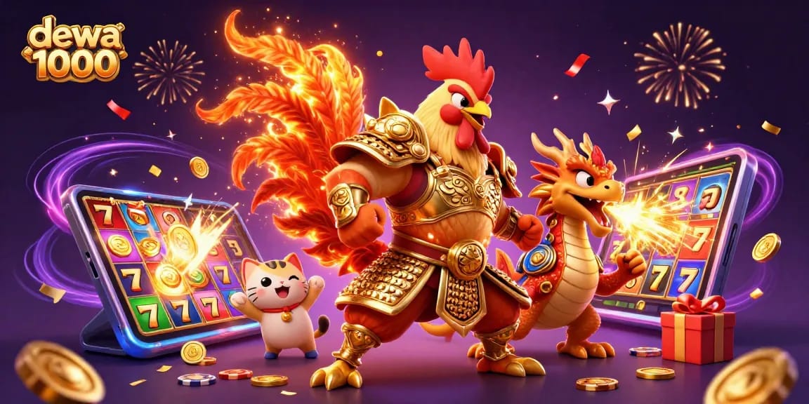Dive into the action with dewa 1000, showcasing a thrilling casino adventure with vibrant character elements.