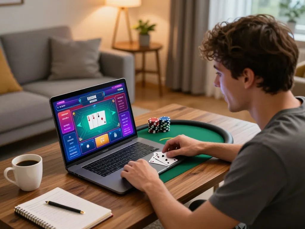 Player enjoying an online MM88 poker game, showcasing strategic gameplay and responsible gambling.
