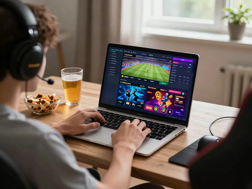 Player enjoying 9bet online gaming experience with vibrant graphics and cozy atmosphere.