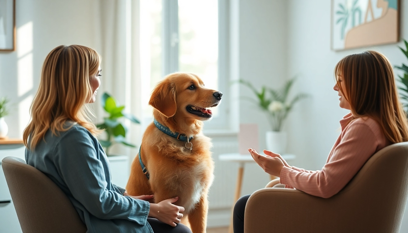 Engaging therapy session with a psychologist and a dog in Sydney, promoting comfort and connection.