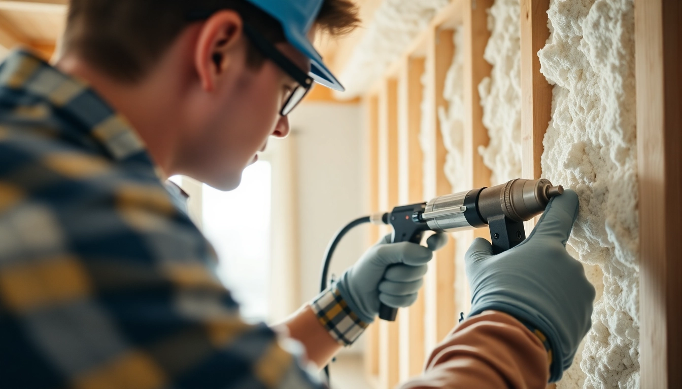 Applying spray foam insulation advice in a residential setting by a professional installer.
