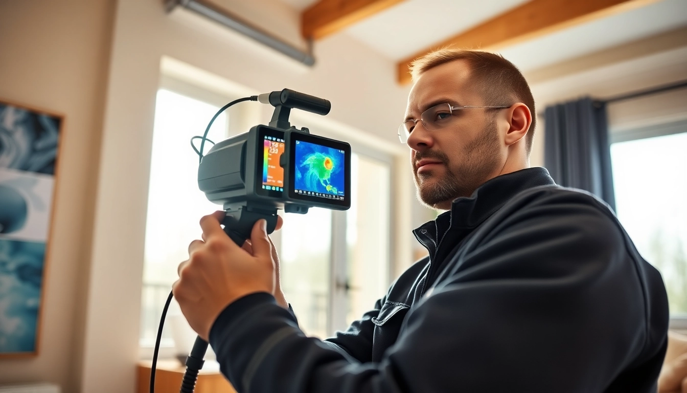 Central heating leak detection technician using advanced technology to identify leaks in a modern home.