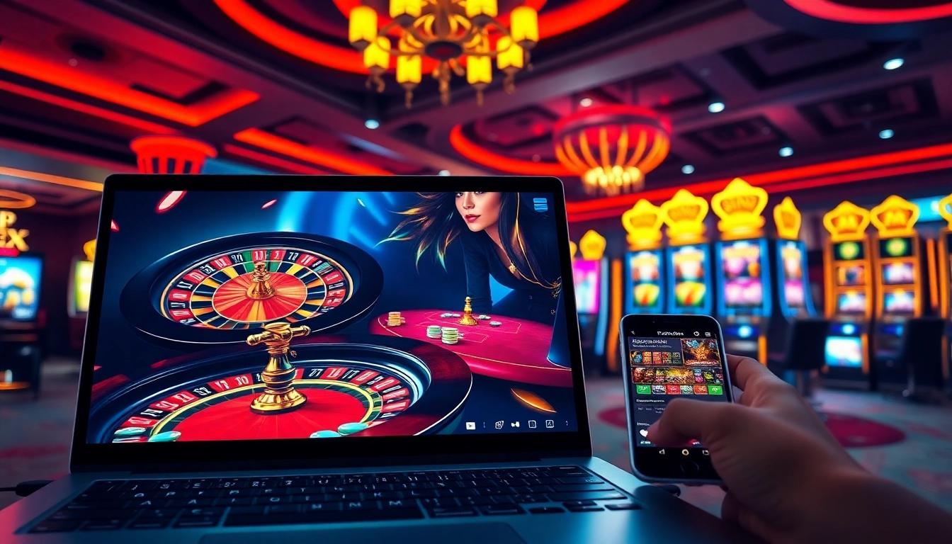 Exciting gambling scene on five88v.net featuring a vibrant poker table and roulette wheel.