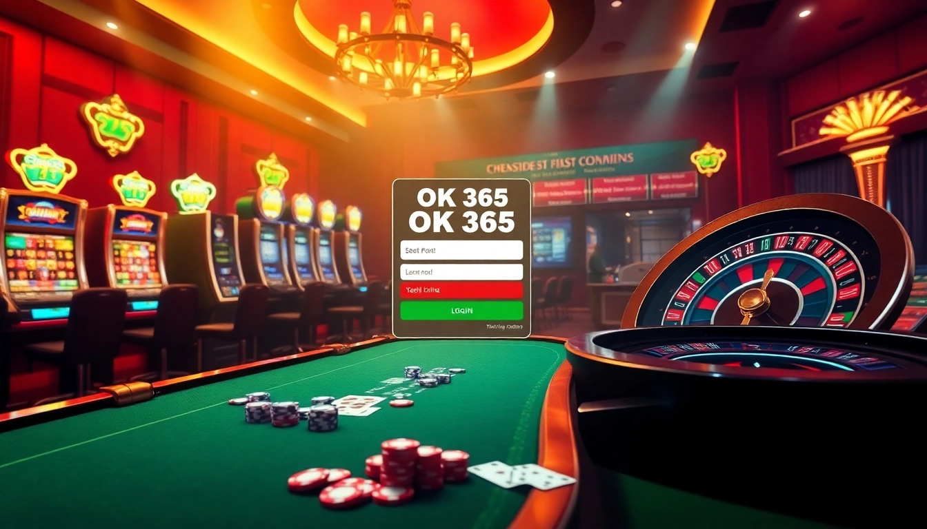 Engaging scene showcasing OK365 đăng nhập with casino tables and vibrant gaming elements.