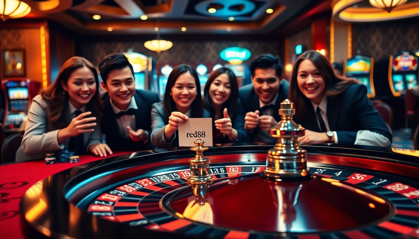 Exciting casino scene highlighting red88 lừa đảo discussions with roulette and players engaged in betting activities.
