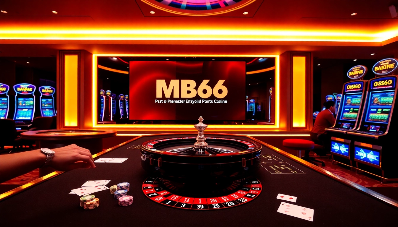 Players enjoying the excitement of MB66 with poker chips and cards at a vibrant casino table.
